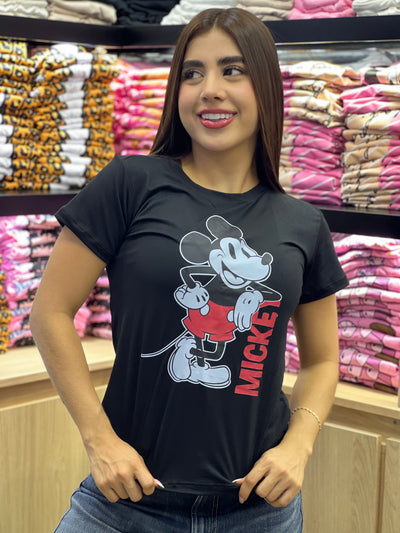 camiseta negra para dama manga corta - Mickey rojo