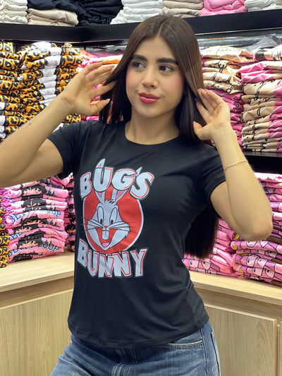 camiseta negra para dama manga corta - Bugs Bunny