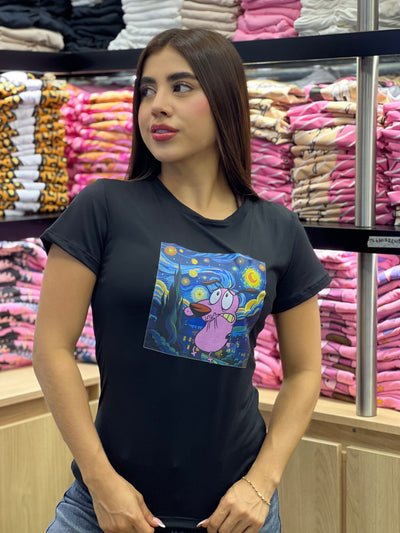 camiseta negra para dama manga corta - Coraje el perro cobarde