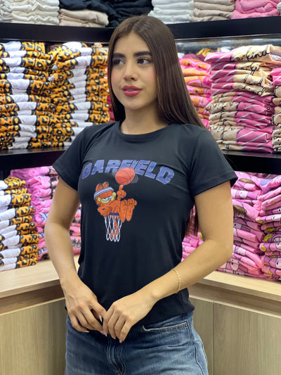 camiseta negra para dama manga corta - Garfield Basket
