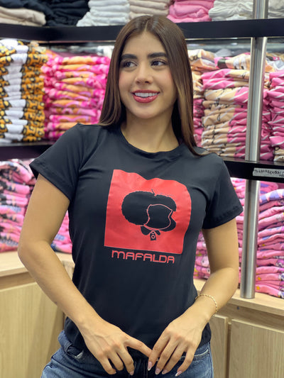 camiseta negra para dama manga corta - Mafalda