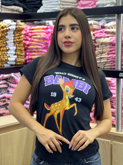 camiseta negra para dama manga corta - Bambi