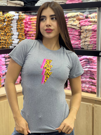camiseta gris para dama manga corta - Rayo