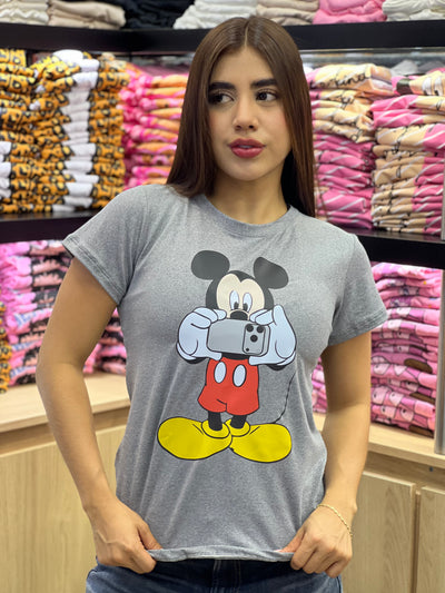 camiseta gris para dama manga corta - Mickey photo