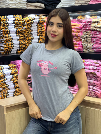 camiseta gris para dama manga corta - Coraje enamorado