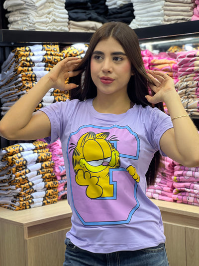 camiseta lila para dama manga corta - Garfield G