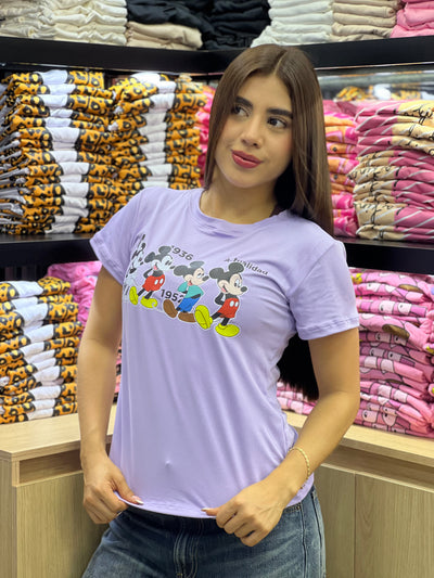 camiseta lila para dama manga corta - Mickey Mouse 1936