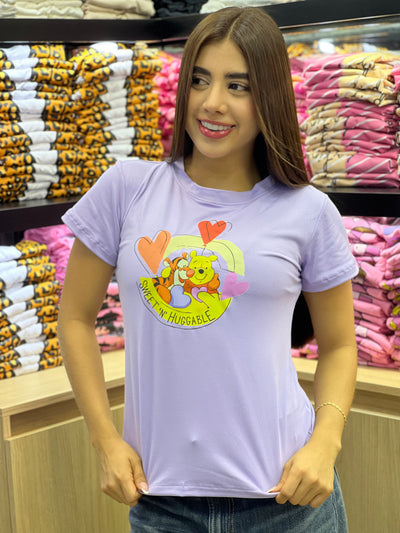 camiseta lila para dama manga corta -