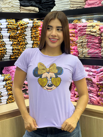 camiseta lila para dama manga corta - Minnie enamorada
