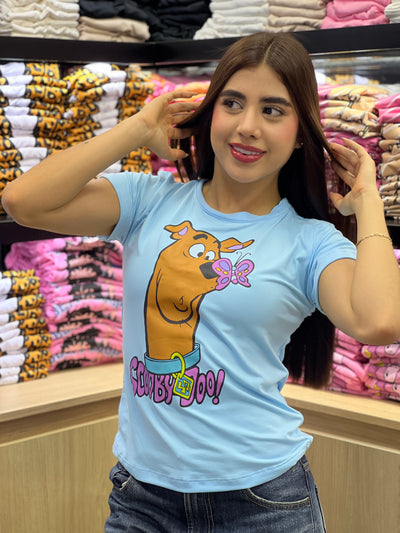 camiseta azul cielo para dama manga corta - Scooby Doo