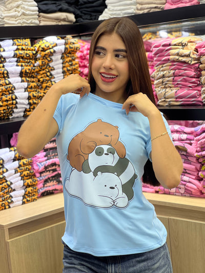 camiseta azul cielo para dama manga corta - Osos