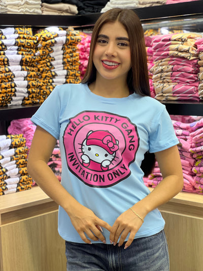 camiseta azul cielo para dama manga corta - Hello Kitty