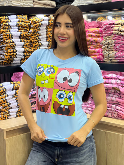 camiseta azul cielo para dama manga corta - Bob esponja