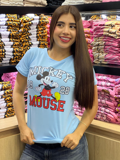 camiseta azul cielo para dama manga corta - Mickey Mouse 1928