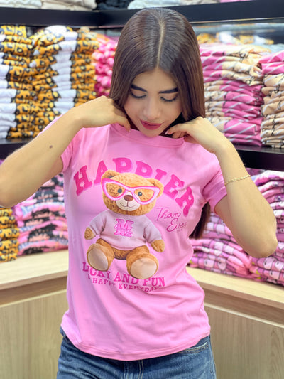 camiseta rosa para dama manga corta - Happier