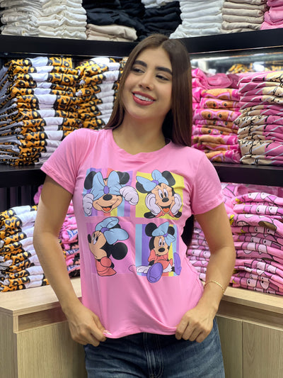 camiseta rosa para dama manga corta - Minnie 2