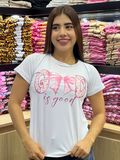 camiseta blanca para dama manga corta - God is good