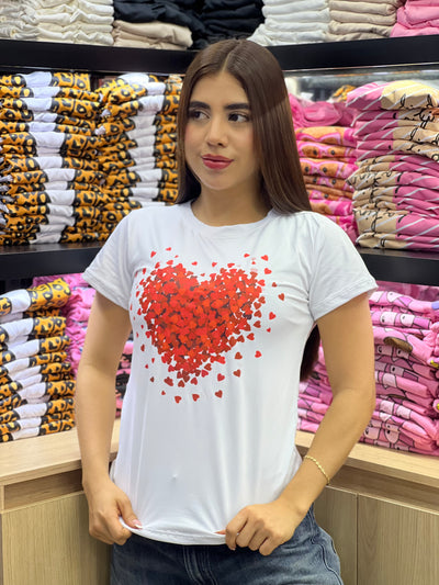 camiseta blanca para dama manga corta - Corazon rojo