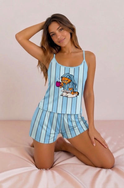 Pijama corta para dama camiseta + Short - A rayas Garfield